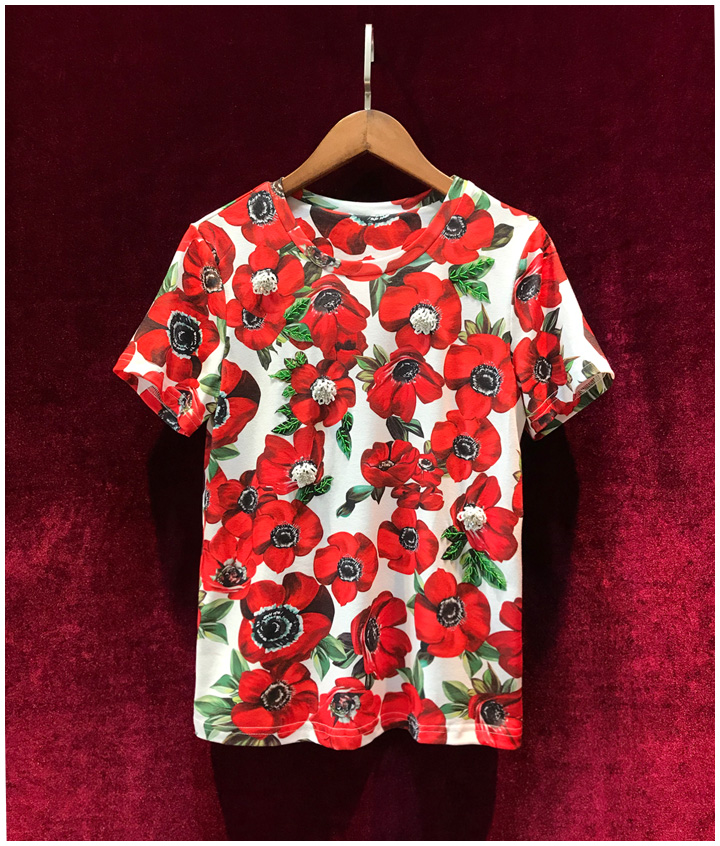 花柄Tシャツ、花柄半袖シャツ、花柄の服、花柄トップス、花柄のTシャツ、赤いフローラルフラワーウェアldflowert001 | 天使雑貨と薔薇